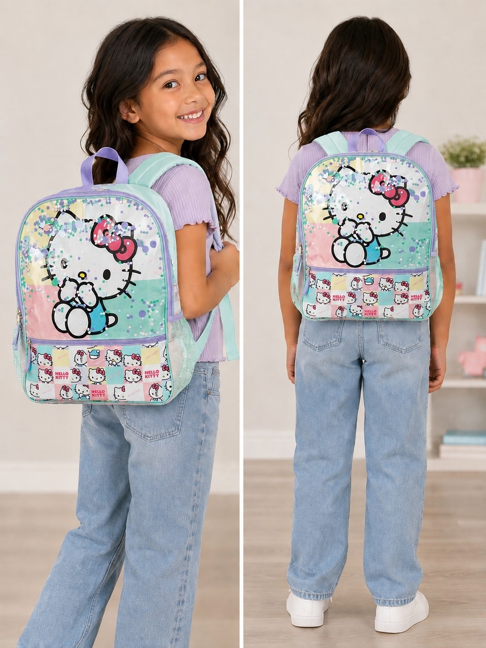 Hello Kitty Pastel Kids Backpack - Mint, Lavender, Pink - NWT